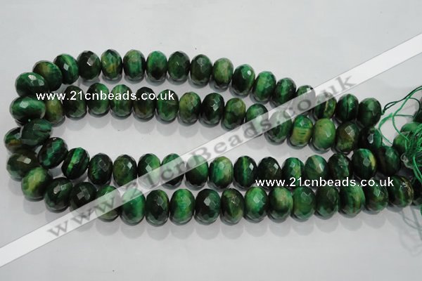 CTE1025 15.5 inches 12*16mm faceted rondelle dyed green tiger eye beads