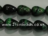 CTE1032 15.5 inches 12*16mm teardrop dyed green tiger eye beads