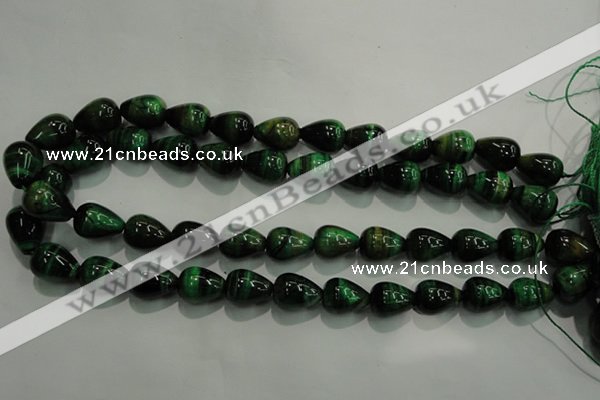 CTE1032 15.5 inches 12*16mm teardrop dyed green tiger eye beads