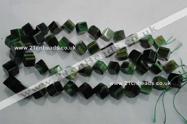 CTE1038 15.5 inches 11*11mm cube dyed green tiger eye beads