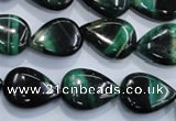 CTE1055 15.5 inches 13*18mm flat teardrop dyed green tiger eye beads