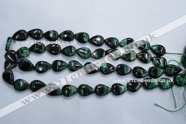 CTE1055 15.5 inches 13*18mm flat teardrop dyed green tiger eye beads