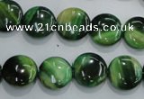 CTE1062 15.5 inches 12mm flat round dyed green tiger eye beads