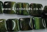 CTE1072 15.5 inches 15*15mm square dyed green tiger eye beads