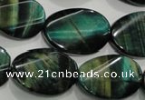 CTE1078 15.5 inches 18*25mm twisted oval dyed green tiger eye beads