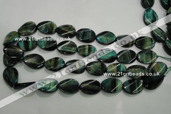 CTE1078 15.5 inches 18*25mm twisted oval dyed green tiger eye beads