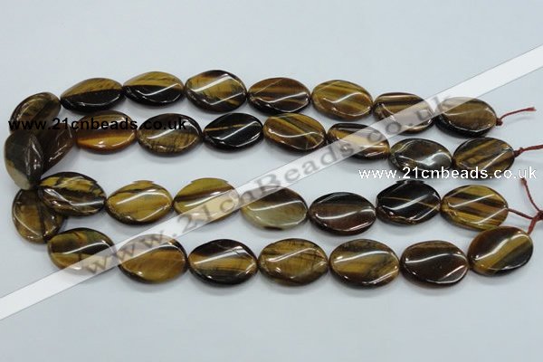 CTE110 15.5 inches 18*25mm twisted oval yellow tiger eye beads