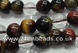 CTE1125 15 inches 6mm round mixed tiger eye & white crystal beads