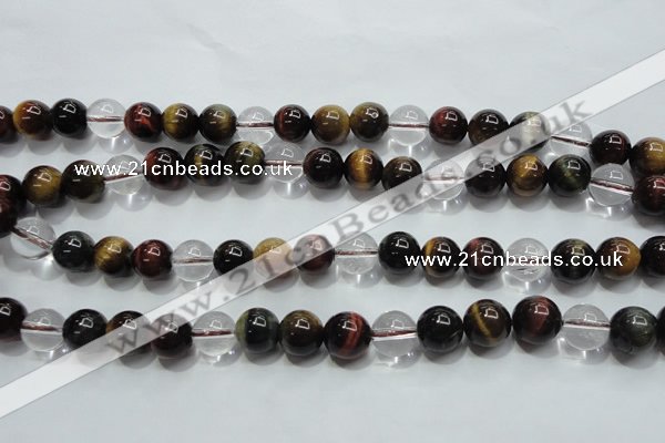 CTE1126 15 inches 8mm round mixed tiger eye & white crystal beads