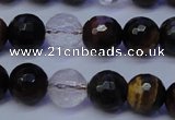 CTE1132 15 inches 8mm faceted round mixed tiger eye & white crystal beads