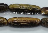 CTE116 15.5 inches 12*40mm carved cylinder yellow tiger eye beads