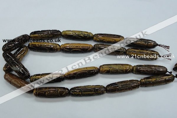 CTE116 15.5 inches 12*40mm carved cylinder yellow tiger eye beads