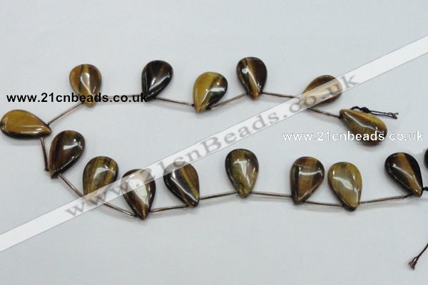 CTE125 16*26mm top-drilled flat teardrop yellow tiger eye beads wholesale