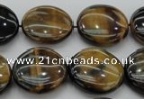 CTE1350 15.5 inches 20mm flat round yellow & blue tiger eye beads