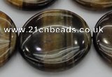 CTE1354 15.5 inches 40mm flat round yellow & blue tiger eye beads