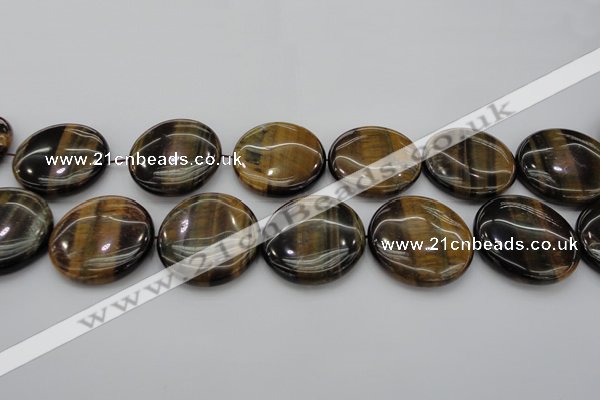 CTE1354 15.5 inches 40mm flat round yellow & blue tiger eye beads