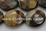 CTE1356 15.5 inches 20mm faceted coin yellow & blue tiger eye beads