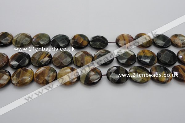 CTE1356 15.5 inches 20mm faceted coin yellow & blue tiger eye beads