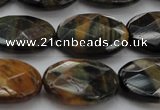 CTE1372 15.5 inches 15*20mm faceted oval yellow & blue tiger eye beads