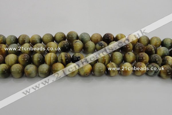 CTE1445 15.5 inches 14mm round golden & blue tiger eye beads