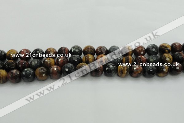 CTE1474 15.5 inches 12mm faceted round mixed tiger eye beads