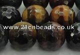 CTE1478 15.5 inches 20mm faceted round mixed tiger eye beads