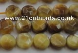 CTE1535 15.5 inches 8mm faceted coin golden tiger eye beads