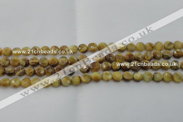 CTE1535 15.5 inches 8mm faceted coin golden tiger eye beads