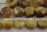 CTE1536 15.5 inches 10mm faceted coin golden tiger eye beads