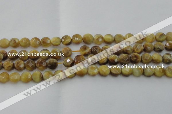 CTE1536 15.5 inches 10mm faceted coin golden tiger eye beads