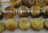 CTE1537 15.5 inches 12mm faceted coin golden tiger eye beads