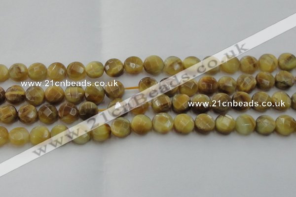 CTE1537 15.5 inches 12mm faceted coin golden tiger eye beads