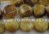 CTE1538 15.5 inches 14mm faceted coin golden tiger eye beads