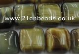 CTE1565 15.5 inches 14*14mm square golden & blue tiger eye beads wholesale