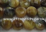 CTE1573 15.5 inches 10mm faceted coin golden & blue tiger eye beads