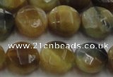 CTE1575 15.5 inches 14mm faceted coin golden & blue tiger eye beads