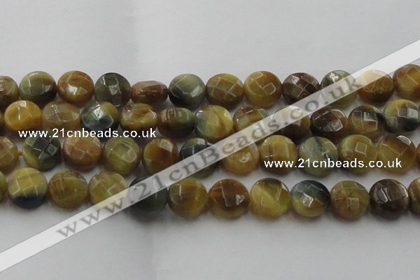 CTE1578 15.5 inches 20mm faceted coin golden & blue tiger eye beads