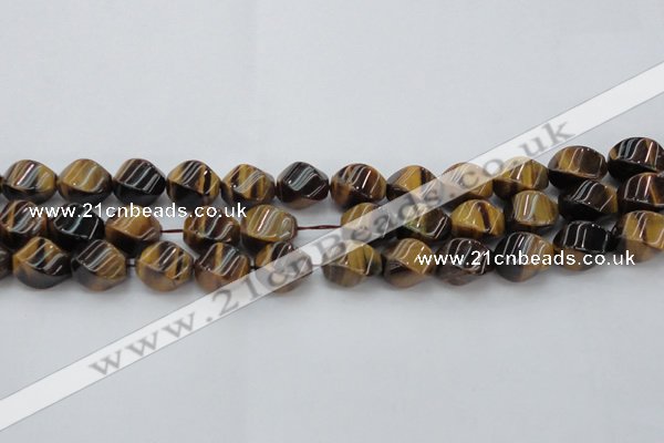 CTE1590 15.5 inches 10*14mm twisted rice yellow tiger eye beads