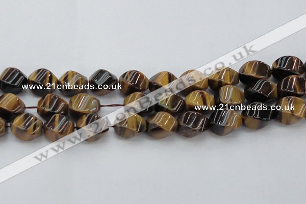 CTE1592 15.5 inches 13*18mm twisted rice yellow tiger eye beads