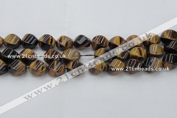 CTE1593 15.5 inches 15*20mm twisted rice yellow tiger eye beads