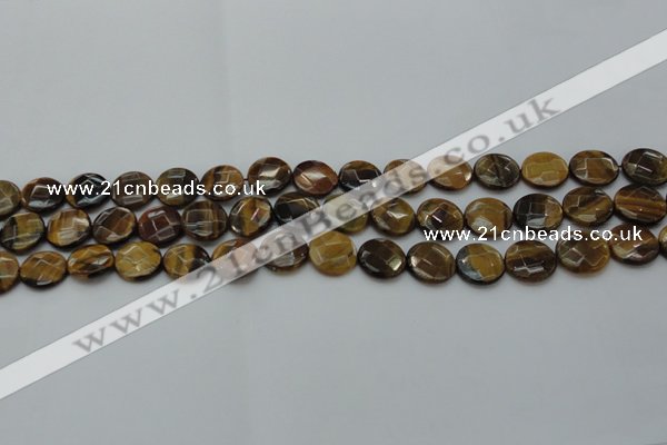 CTE1724 15.5 inches 10mm faceted coin yellow tiger eye beads