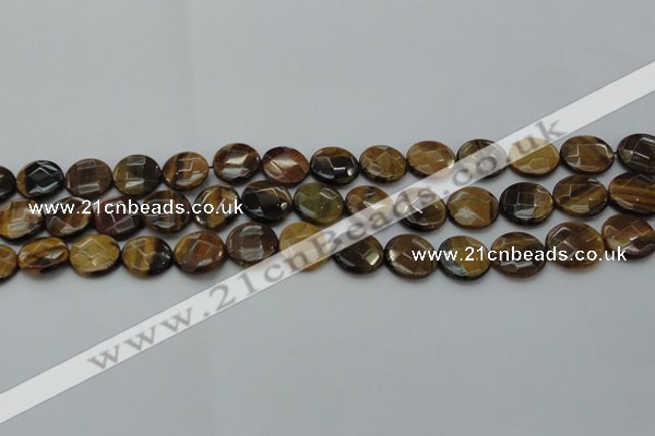 CTE1725 15.5 inches 12mm faceted coin yellow tiger eye beads