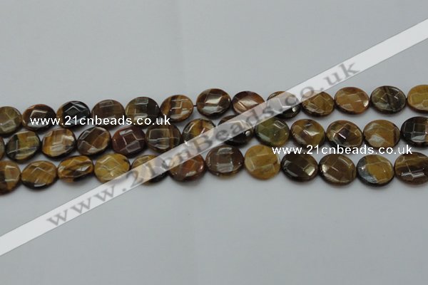 CTE1726 15.5 inches 14mm faceted coin yellow tiger eye beads