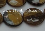 CTE1729 15.5 inches 20mm faceted coin yellow tiger eye beads