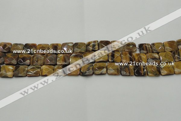 CTE1732 15.5 inches 12*12mm faceted square yellow tiger eye beads