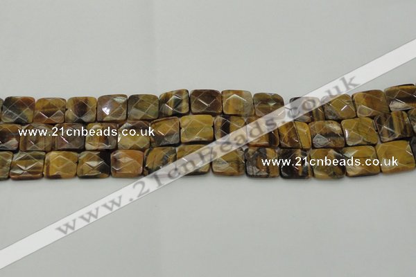 CTE1733 15.5 inches 14*14mm faceted square yellow tiger eye beads