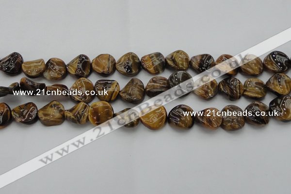 CTE1742 15.5 inches 16mm twisted coin yellow tiger eye beads