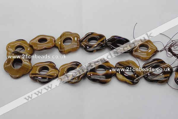 CTE1746 15.5 inches 34mm carved flower yellow tiger eye beads