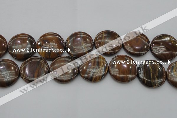 CTE1750 15.5 inches 30mm flat round iron tiger eye beads