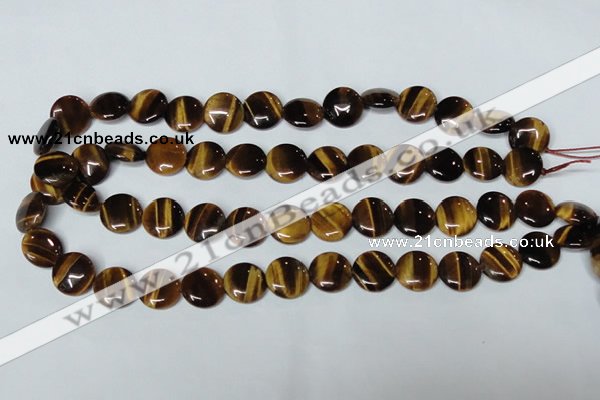 CTE176 15.5 inches 12mm flat round yellow tiger eye gemstone beads